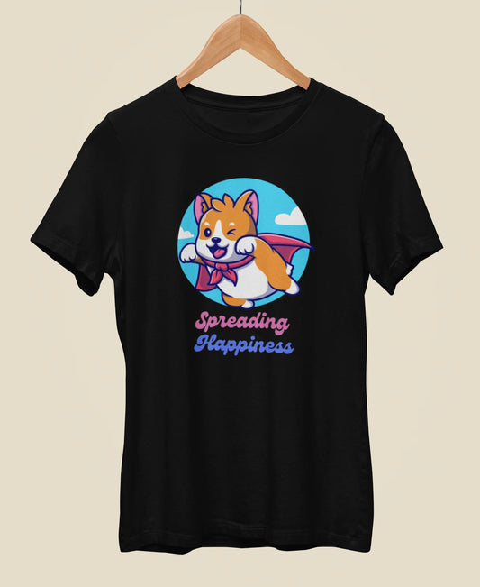 Dog Spreading Happiness Half Sleeve Cotton T-shirt