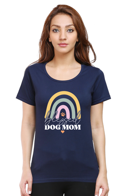 Blessed Mom Blue Half Sleeve Cotton T-shirt