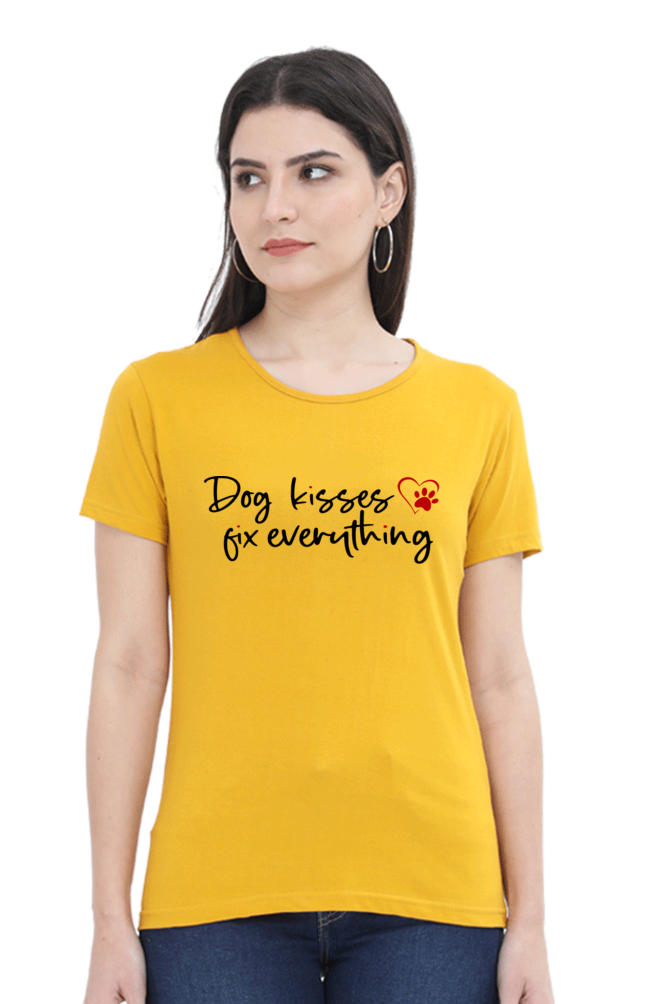 Dog Kisses Fix Everything Half Sleeve Cotton T-Shirt
